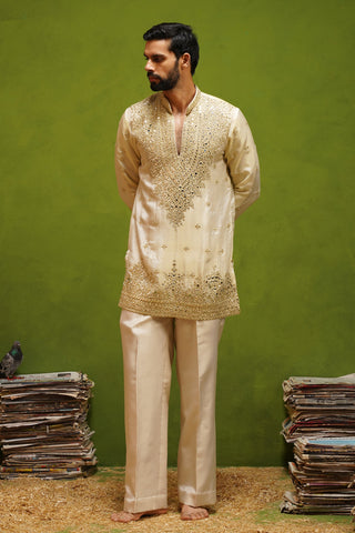 ARYA BEIGE V NECK SHORT KURTA SET