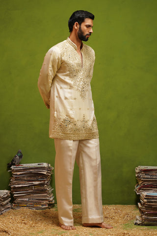 ARYA BEIGE V NECK SHORT KURTA SET