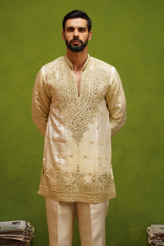 ARYA BEIGE V NECK SHORT KURTA SET