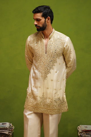 ARYA BEIGE V NECK SHORT KURTA SET