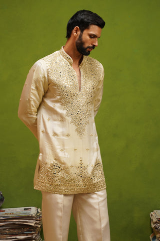ARYA BEIGE V NECK SHORT KURTA SET
