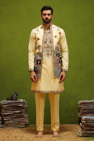 PANDA YELLOW KURTA JACKET SET