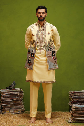 PANDA YELLOW KURTA JACKET SET