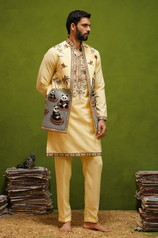 PANDA YELLOW KURTA JACKET SET