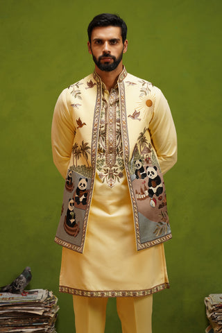 PANDA YELLOW KURTA JACKET SET