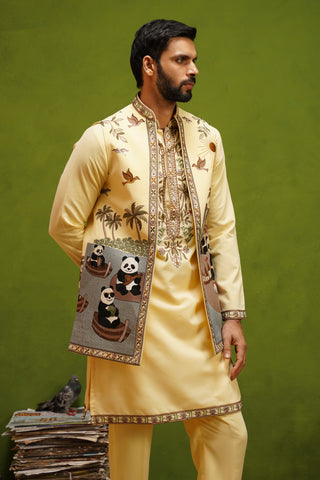 PANDA YELLOW KURTA JACKET SET