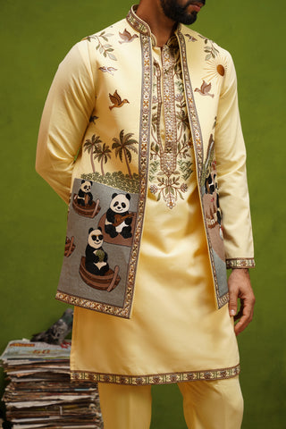 PANDA YELLOW KURTA JACKET SET