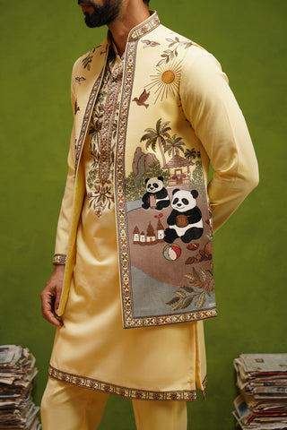 PANDA YELLOW KURTA JACKET SET
