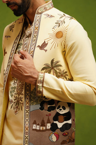 PANDA YELLOW KURTA JACKET SET