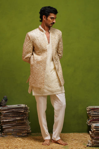 SHAAN GOLD JODHPURI SET WITH V NECK KURTA