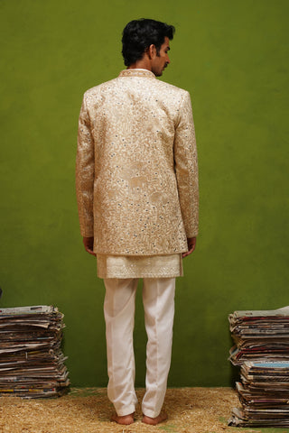 SHAAN GOLD JODHPURI SET WITH V NECK KURTA