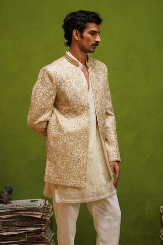 SHAAN GOLD JODHPURI SET WITH V NECK KURTA