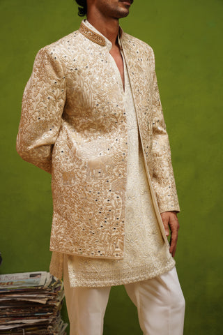 SHAAN GOLD JODHPURI SET WITH V NECK KURTA