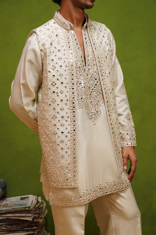 AZEEL IVORY SHORT KURTA JACKET SET