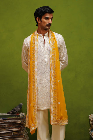 AMBER  IVORY SHORT KURTA SET WITH DUPATTA