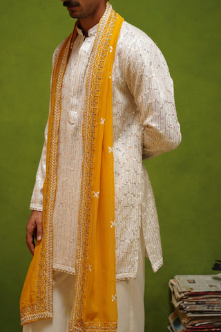 AMBER  IVORY SHORT KURTA SET WITH DUPATTA
