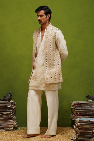 AAINA GOLD V NECKSHORT KURTA JACKET SET