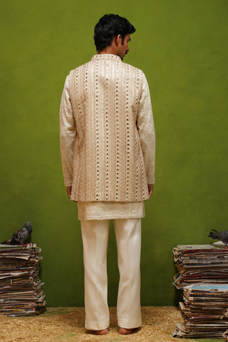 AAINA GOLD V NECKSHORT KURTA JACKET SET