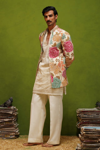PARTHIV IVORY JODHPURI SET WITH V NECK KURTA