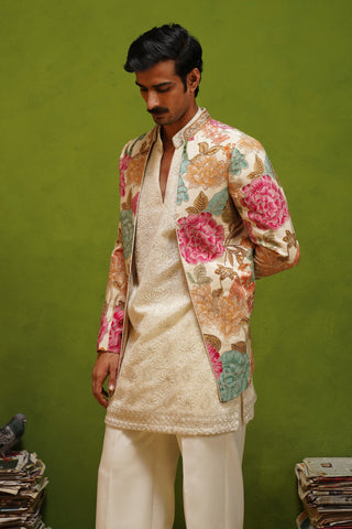 PARTHIV IVORY JODHPURI SET WITH V NECK KURTA