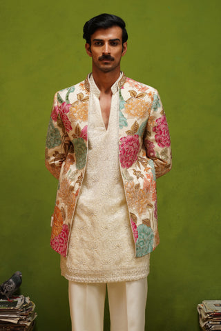 PARTHIV IVORY JODHPURI SET WITH V NECK KURTA