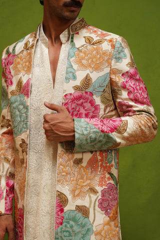 PARTHIV IVORY JODHPURI SET WITH V NECK KURTA