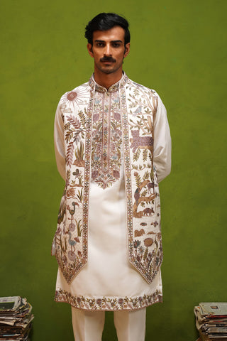 JUNGLE IVORY KURTA JACKET SET