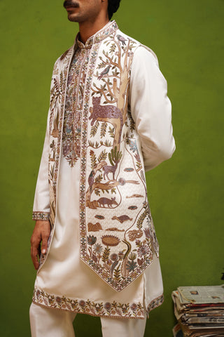 JUNGLE IVORY KURTA JACKET SET