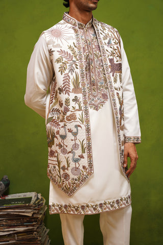 JUNGLE IVORY KURTA JACKET SET