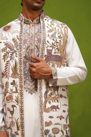 JUNGLE IVORY KURTA JACKET SET