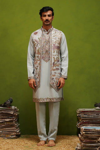 JUNGLE SKY KURTA JACKET  SET