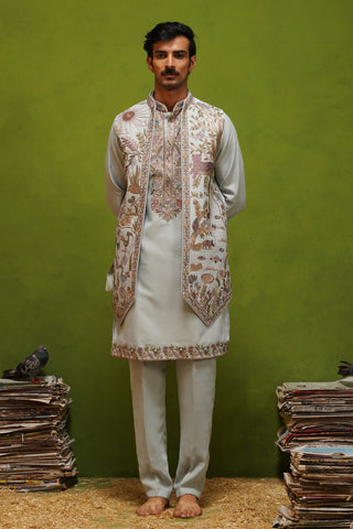 JUNGLE SKY KURTA JACKET  SET