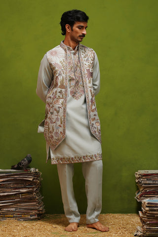 JUNGLE SKY KURTA JACKET  SET
