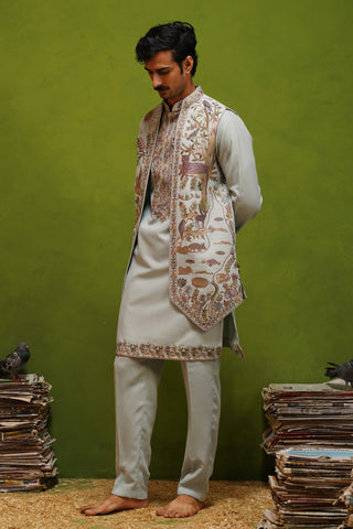 JUNGLE SKY KURTA JACKET  SET