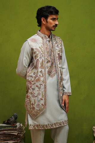 JUNGLE SKY KURTA JACKET  SET