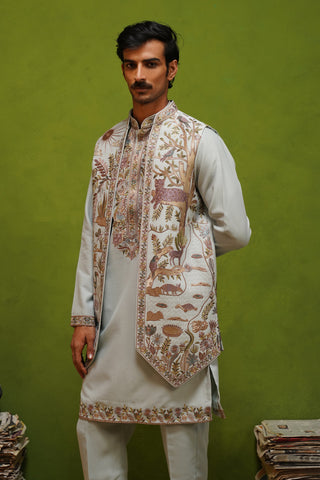 JUNGLE SKY KURTA JACKET  SET