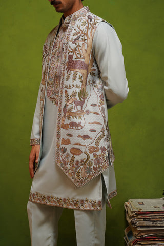 JUNGLE SKY KURTA JACKET  SET