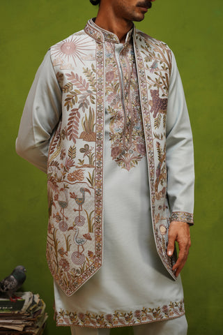 JUNGLE SKY KURTA JACKET  SET