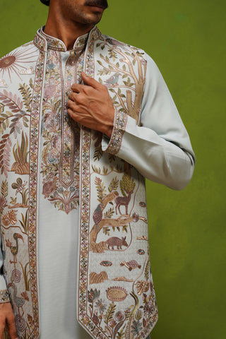 JUNGLE SKY KURTA JACKET  SET