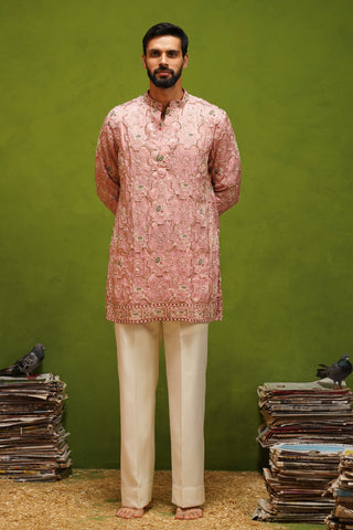 PATOLA PINK SHORT KURTA  SET