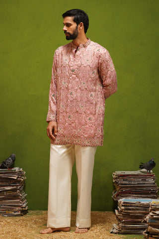 PATOLA PINK SHORT KURTA  SET