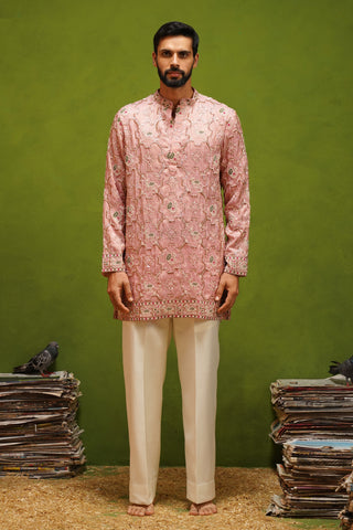 PATOLA PINK SHORT KURTA  SET