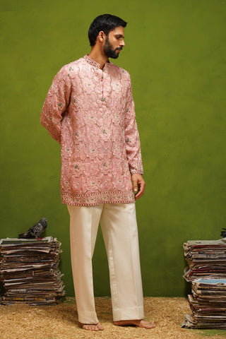 PATOLA PINK SHORT KURTA  SET