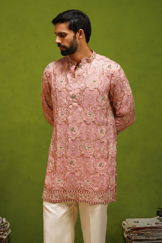 PATOLA PINK SHORT KURTA  SET