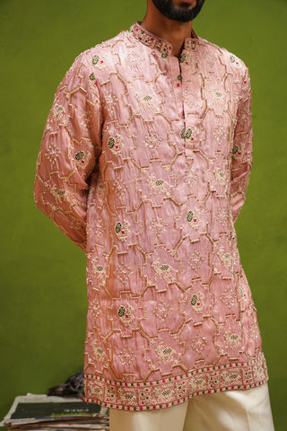 PATOLA PINK SHORT KURTA  SET