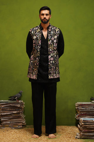 ROOH BLACK SHORT KURTA JACKET SET