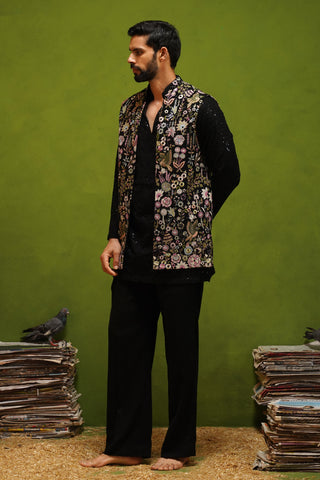 ROOH BLACK SHORT KURTA JACKET SET