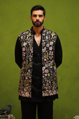 ROOH BLACK SHORT KURTA JACKET SET