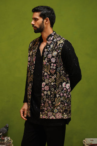 ROOH BLACK SHORT KURTA JACKET SET