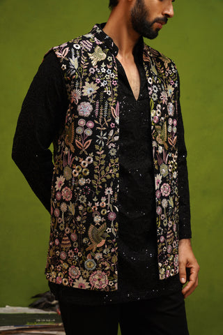 ROOH BLACK SHORT KURTA JACKET SET